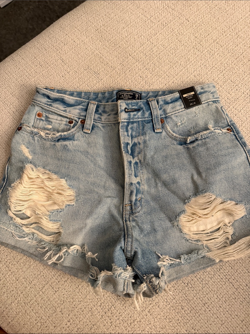Abercrombie & Fitch Light Wash Distressed Denim Shorts